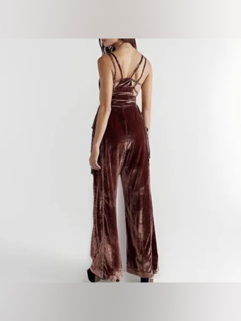 Free People Velvet Strappy Wide-Leg Jumpsuit in Chocolate Brown